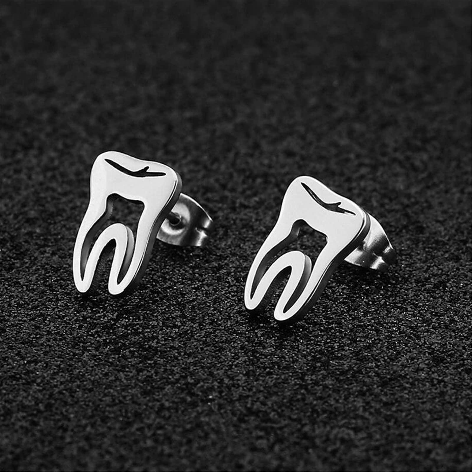 ONLYJUMP 4 Pairs Stainless Steel Earrings Funny Earrings Punk Tooth Stud Earrings Set for Women Personalized Minimalist Punk Earrings (4 Pairs Tooth Earring)