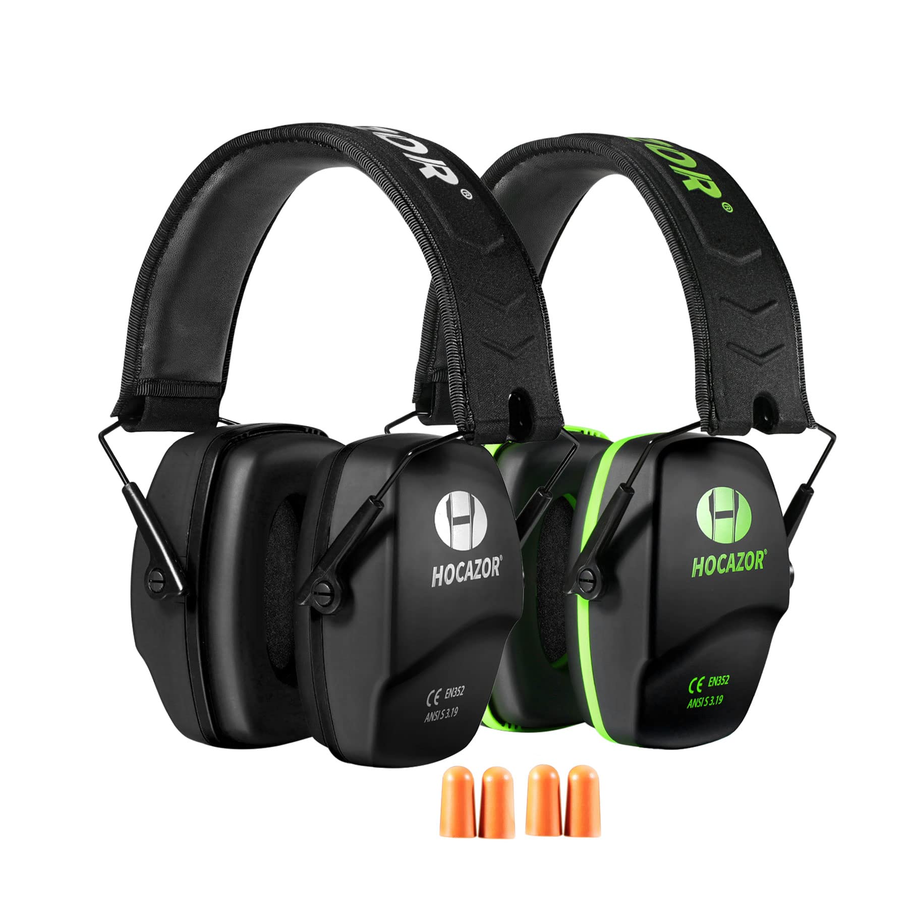 Hocazor Shooting Ear Protection NRR 26dB Suit for Shooters Hunting Range Racing Concert Sports Events Airports - Black&Green HO1006