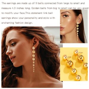 Gold Ball Dangle Earrings Link Round Ball Drop Earring for Women Statement Long Chain Ball Earrings Jewelry (Gold）