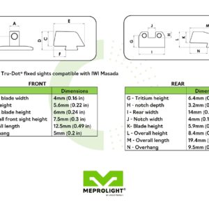 Mepro Tru-Dot tritium Night Sights Compatible with IWI Masada 9 (not Masada Slim) Green dots Glow on Sight self Illuminated Meprolight Fixed Metal Sights