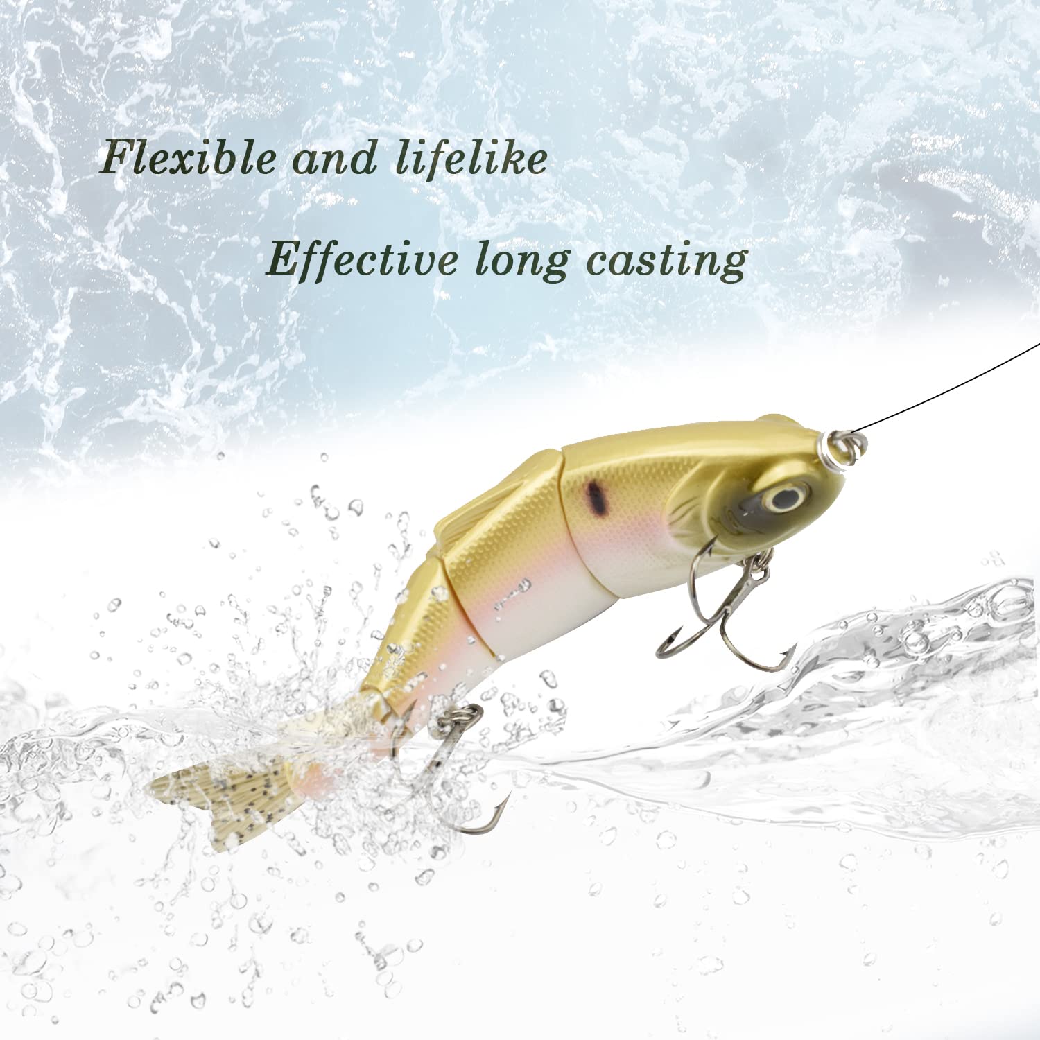 ODS Shad Swimbait Sinking Hard Fishing Lure with Soft Tail for Freshwater Saltwater (Color 1)