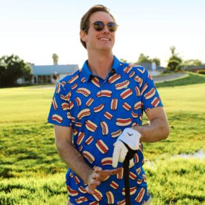 Tipsy Elves Navy Hot Dog Golf Polo for Men Size Large