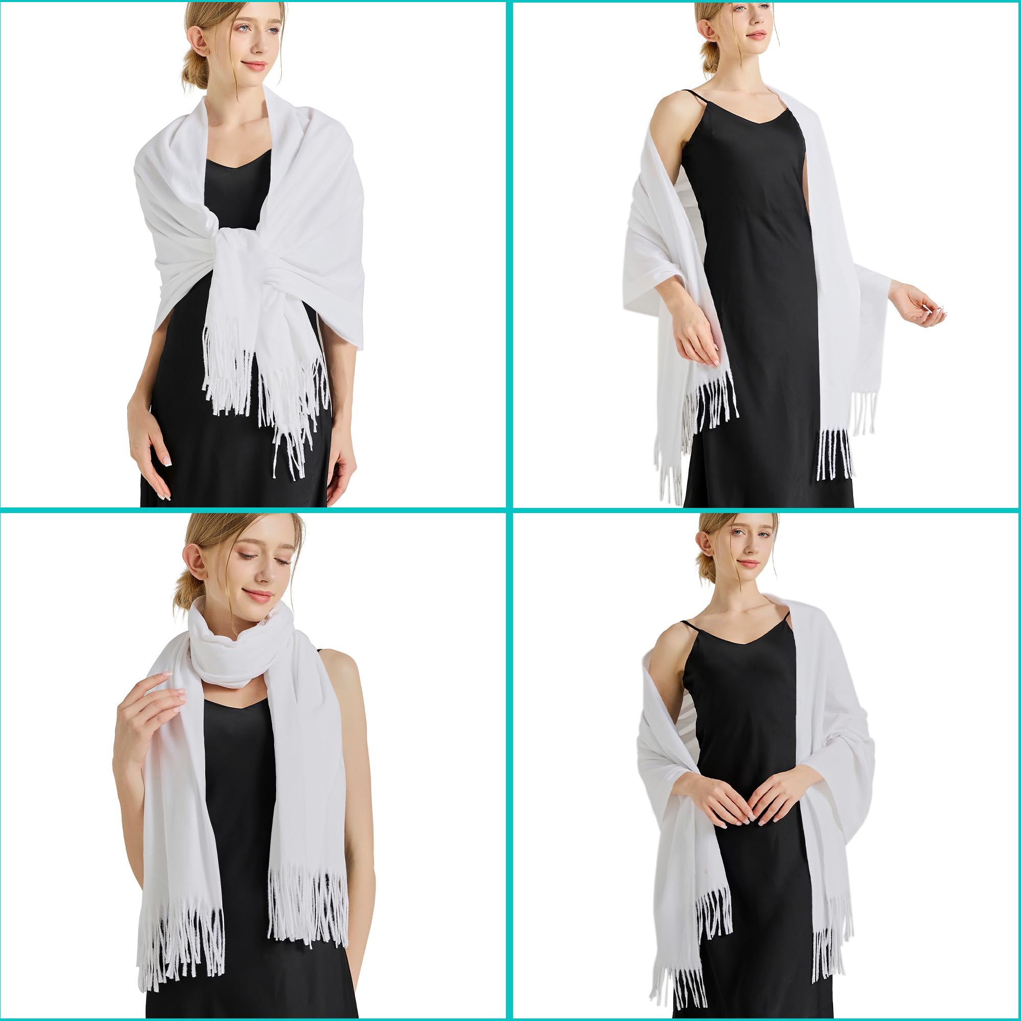 Ciormis Pashmina Shawls for Women, Summer White Lightweight Pashmina scarves and wraps for Wedding Bridesmaids(White)