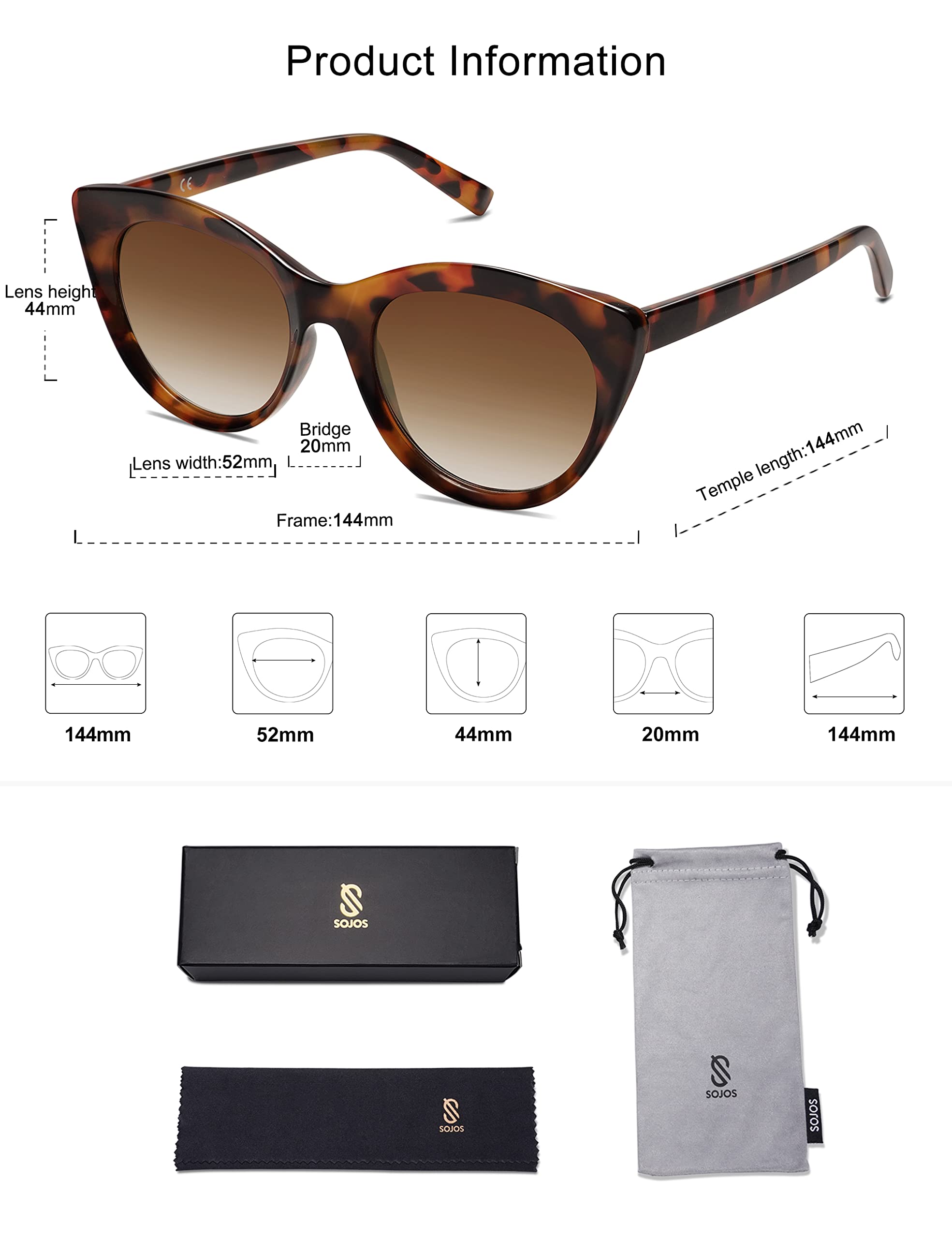 SOJOS Trendy Polarized Sunglasses for Women,Retro Cat Eye Womens Sun Glasses SJ2221 Tortoise Frame Brown Grading Lens