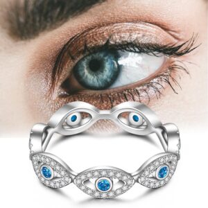 Evil Eye Ring Sterling Silver Blue Evil Eye Rings for Women Spiritual Mal De Ojo Nazar Amulet Sapphire Greek Turkish Third Eyes Jewelry