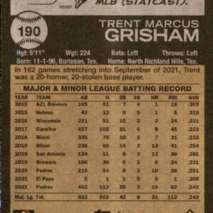 2022 Topps Heritage #190 Trent Grisham San Diego Padres Official MLB Baseball Card in Raw (NM or Better) Condition