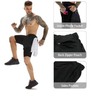 OEBLD Mens Athletic Shorts 2-in-1 Gym Workout Running 7'' Shorts with Towel loop