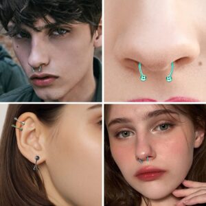 Sanfenly Septum Nose Ring Fake Septum Fake Nose Ring Horseshoe Stainless Steel Colorful Fake Nose Ring Faux Nose Piercing Non-Pierced Clip On Nose Hoop Rings Jewelry for Women Men