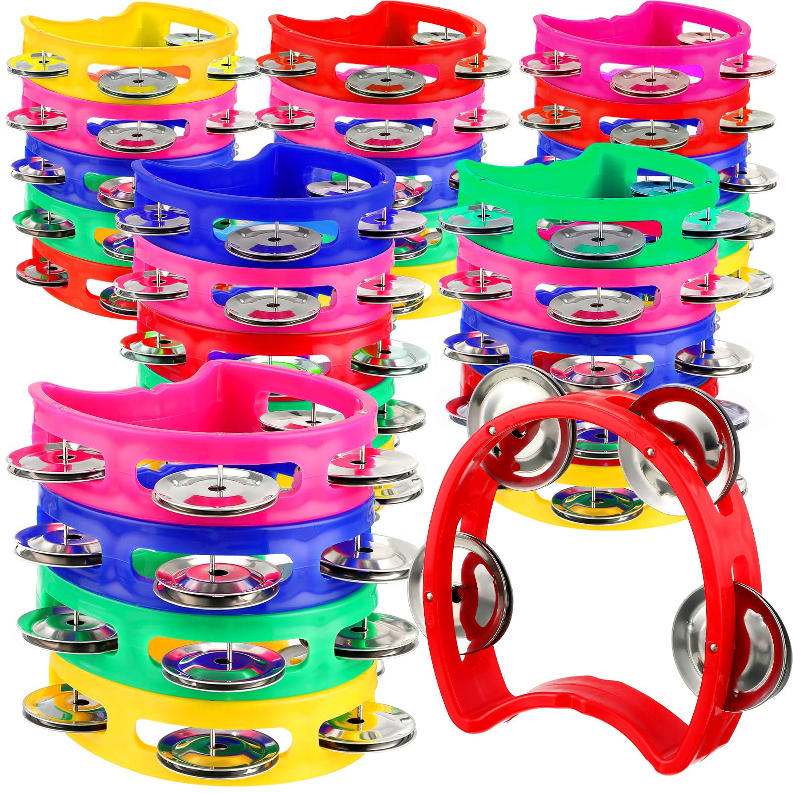 Yeshone 30 Pack Tambourine for Kids Adult Tamborines Musical Instrument Noise Makers 4 Bells Handheld Toy Tambourines for Charity Church Christian Kindergarten wedding Christmas Party(Multicolors)