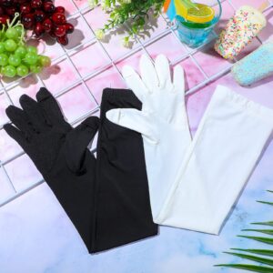 Jecery 2 Pairs UV Long Sun Gloves Women's Sunblock Driving Gloves Non Slip Full Finger Arm Sun Protective for Outdoor Sports (Black, White)