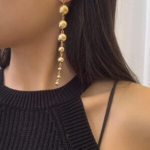 Gold Ball Dangle Earrings Link Round Ball Drop Earring for Women Statement Long Chain Ball Earrings Jewelry (Gold）