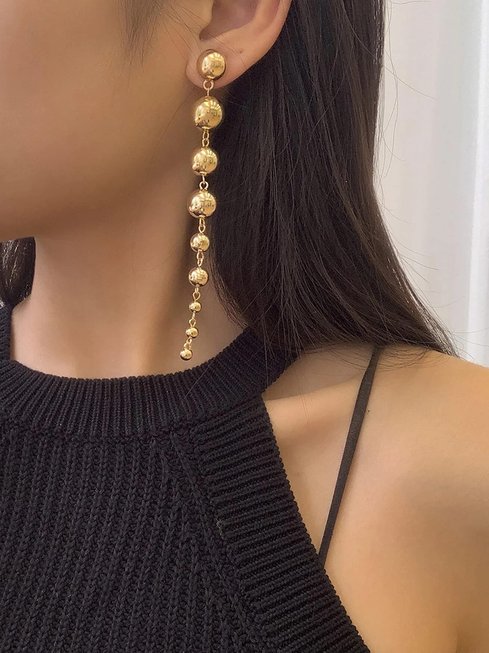 Gold Ball Dangle Earrings Link Round Ball Drop Earring for Women Statement Long Chain Ball Earrings Jewelry (Gold）