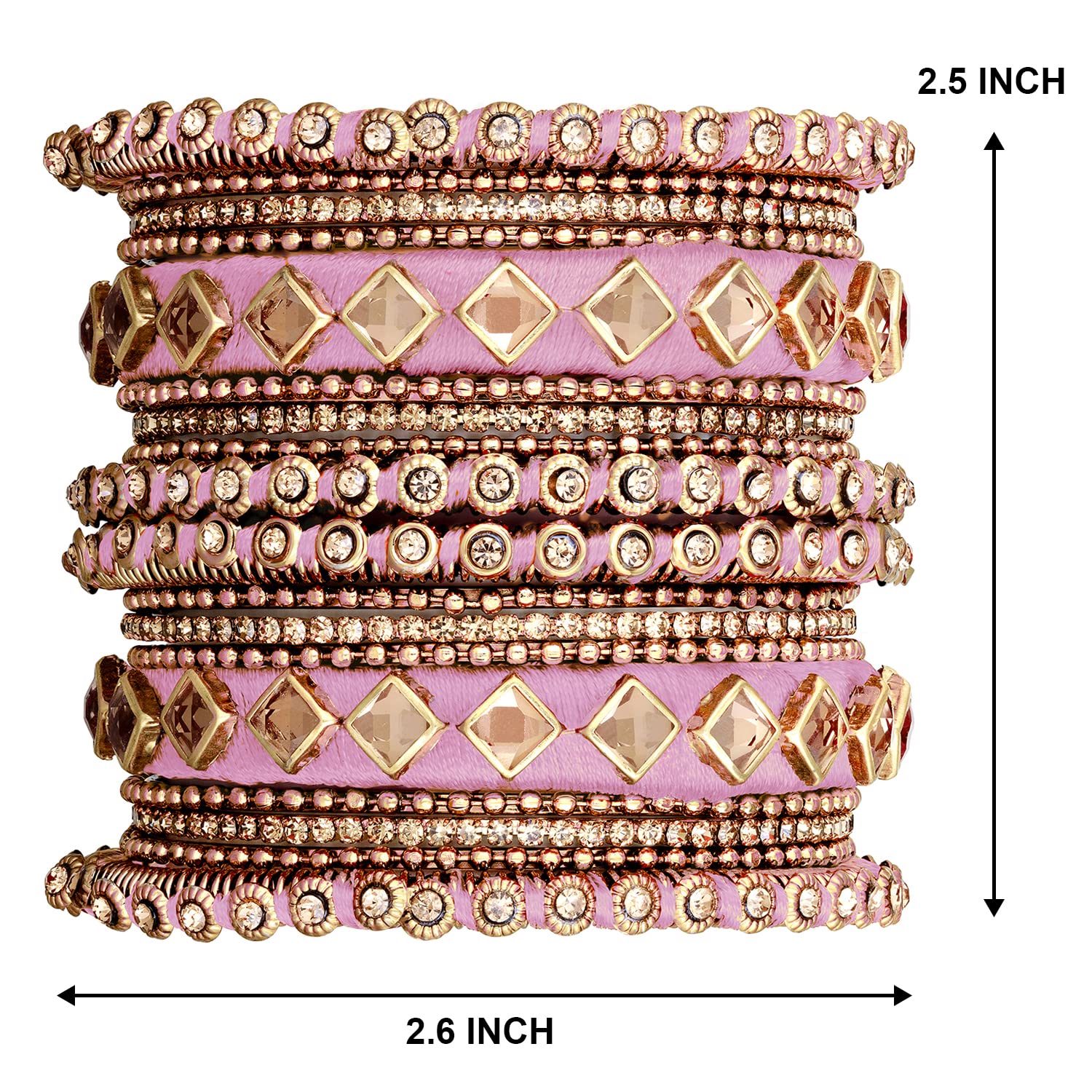 Aheli Pink Silk Thread Kundan Chuda Chura Bangle Set For Women and Girls (Size - 2.6)