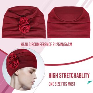 6 PCS Women Turban Flower Caps,Head Wrap Beanie Cap,Vintage Headwrap Hats,Elastic Headwear Headscarf,Fashion Slouchy Hat