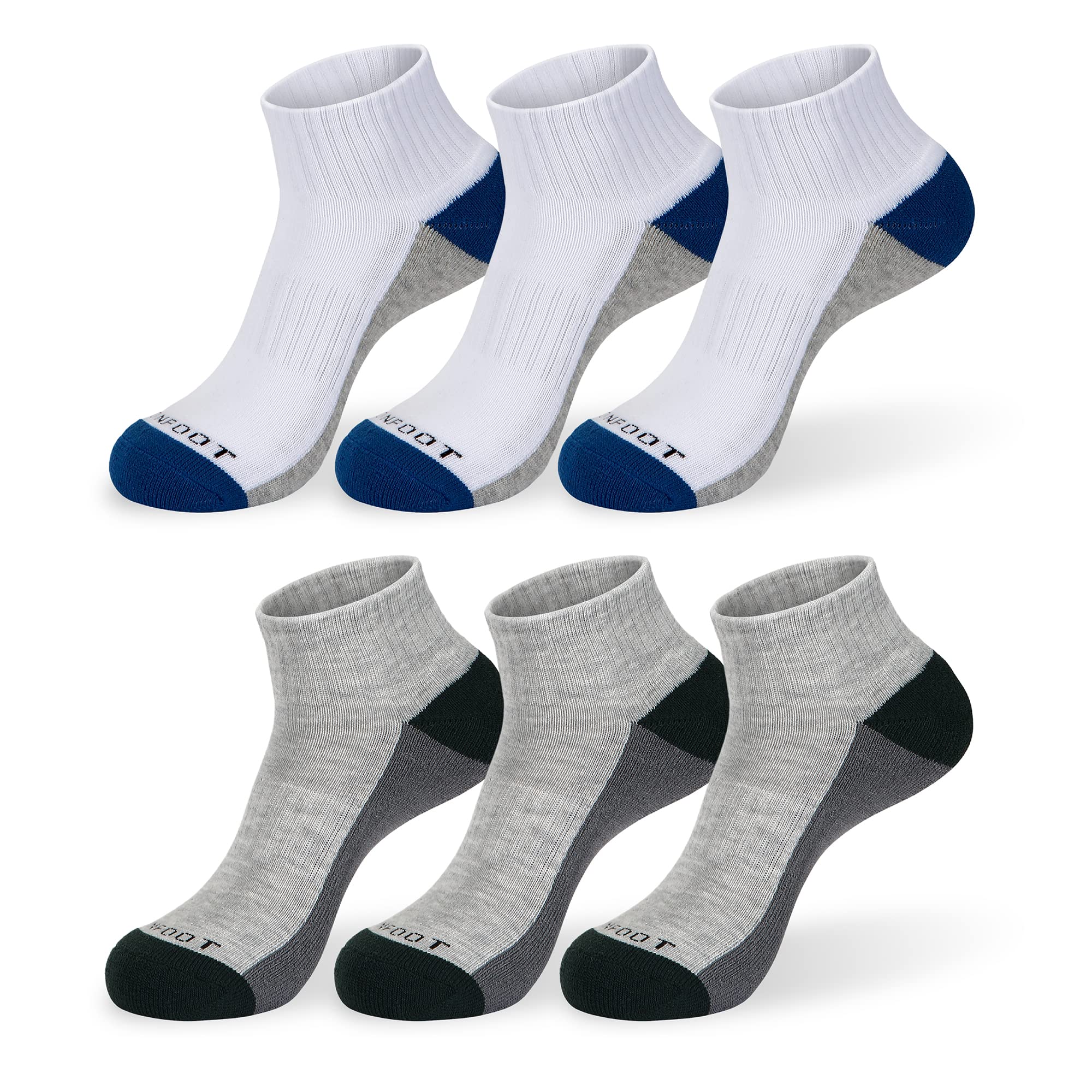 MONFOOT Women's and Men's 6 Pairs Daily Cushion Comfort Fit Performance Quarter Socks Medium, multipack