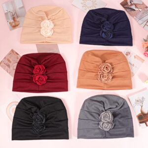 6 PCS Women Turban Flower Caps,Head Wrap Beanie Cap,Vintage Headwrap Hats,Elastic Headwear Headscarf,Fashion Slouchy Hat