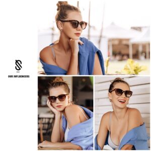 SOJOS Trendy Polarized Sunglasses for Women,Retro Cat Eye Womens Sun Glasses SJ2221 Tortoise Frame Brown Grading Lens