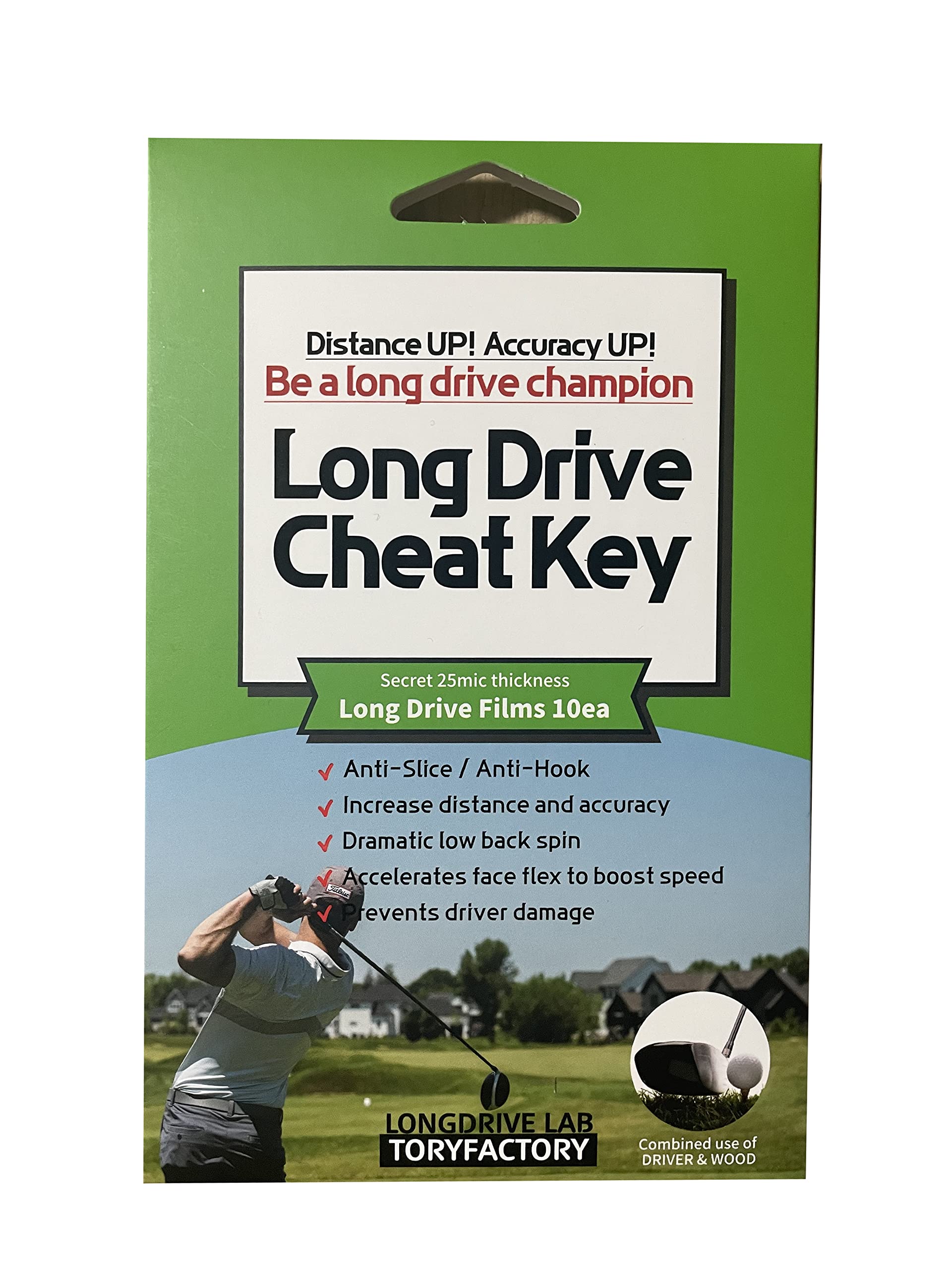 Long Drive Cheat Key] Anti Slice & Hook Golf Film Protector - Non Slicing Increase Distance Reduce Spin Straight Shot Club Protect Golf Accessories