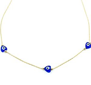 theserro Evil Eye Pendant Necklace, 18K Gold plated 925 Sterling Silver Necklace for Women and Teen Girls with Blue and White Sapphire, Cute Delicate Aesthetic Necklace, 16+2 Inch (Gold)