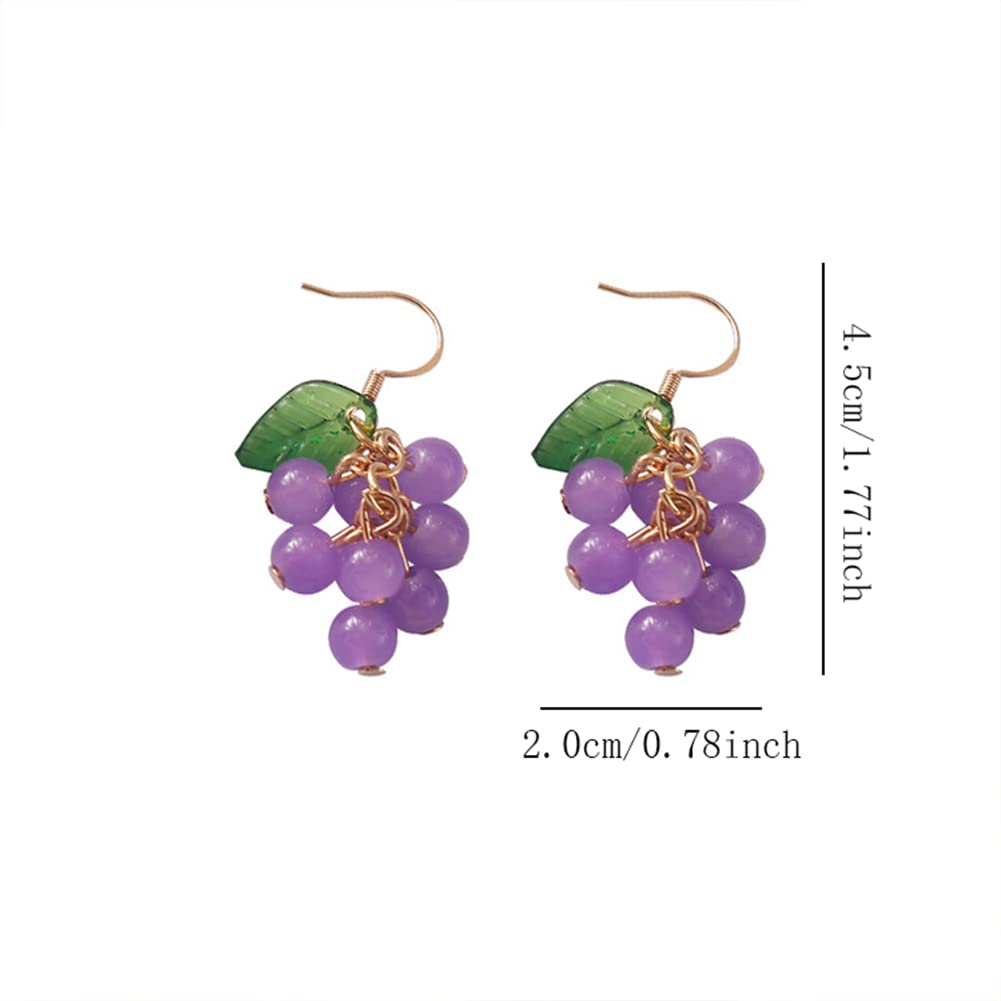 DIYANMMY 3D Green Grapes Drop Earrings Cute Fruit Pink Peach Acrylic Gold Dangle Earrings for Women Charm Jewelry Gift (purple Grape Earrings)