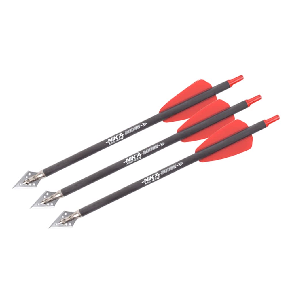 Crossbow Archery 7.5" inch R9 Crossbow Bolts Carbon Arrows 2" Red Vanes with 100grain Broadhead for Hunting Shooting Targeting 3X Pack