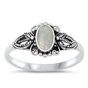 CLOSEOUT WAREHOUSE White Simulated Opal Crafted Swirls with Leaves Ring Sterling Silver Size 9