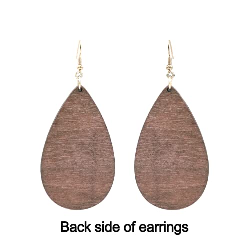 Cow Print Earrings Lightweight Leather Wood Teardrop Hook Earrings Handmade Hypoallergenic Earrings For Women Girls Dangle Drop Cow hide Western Earring White Black/Brown (White Black)