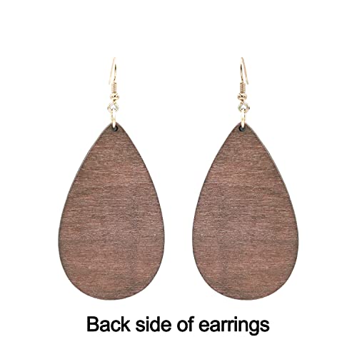 Cow Print Earrings Lightweight Leather Wood Teardrop Hook Earrings Handmade Hypoallergenic Earrings For Women Girls Dangle Drop Cow hide Western Earring White Black/Brown (White Black)