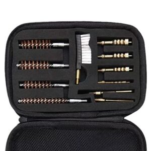 MaximalPower Mini Gun Cleaning Kit for .40 .45 .22 .38 9mm Caliber - Bore Brush and Brass Jags Adapter for Rifle Pistol - Includes Portable Travel Case - 16 Piece Set