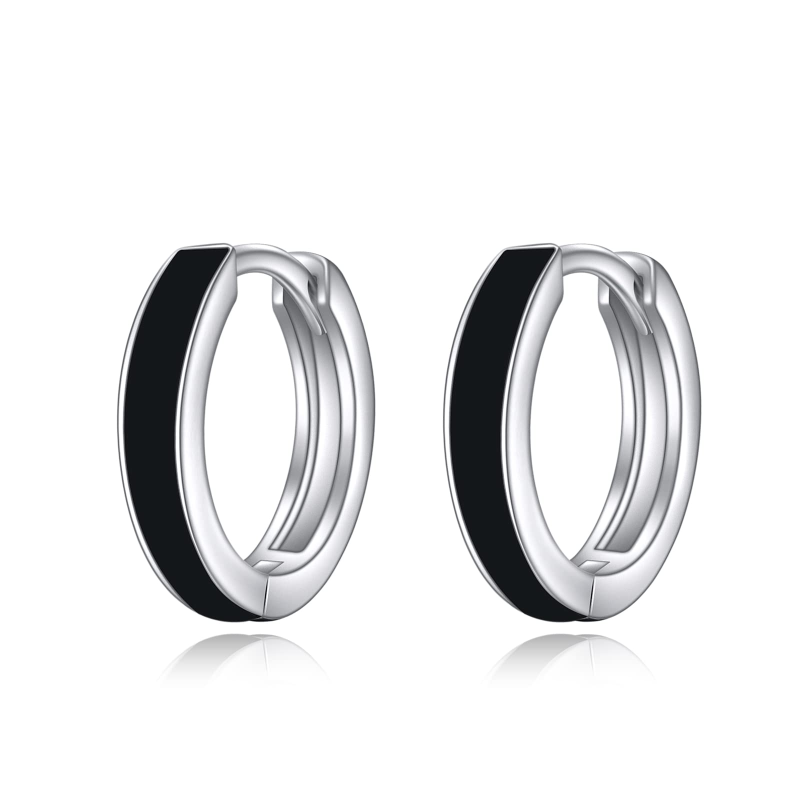 AOBOCO Black Sterling Silver Hoop Earrings for Men Mothers Day Birthday Jewelry Gifts for Men Women Mom (1-Round Hoops)