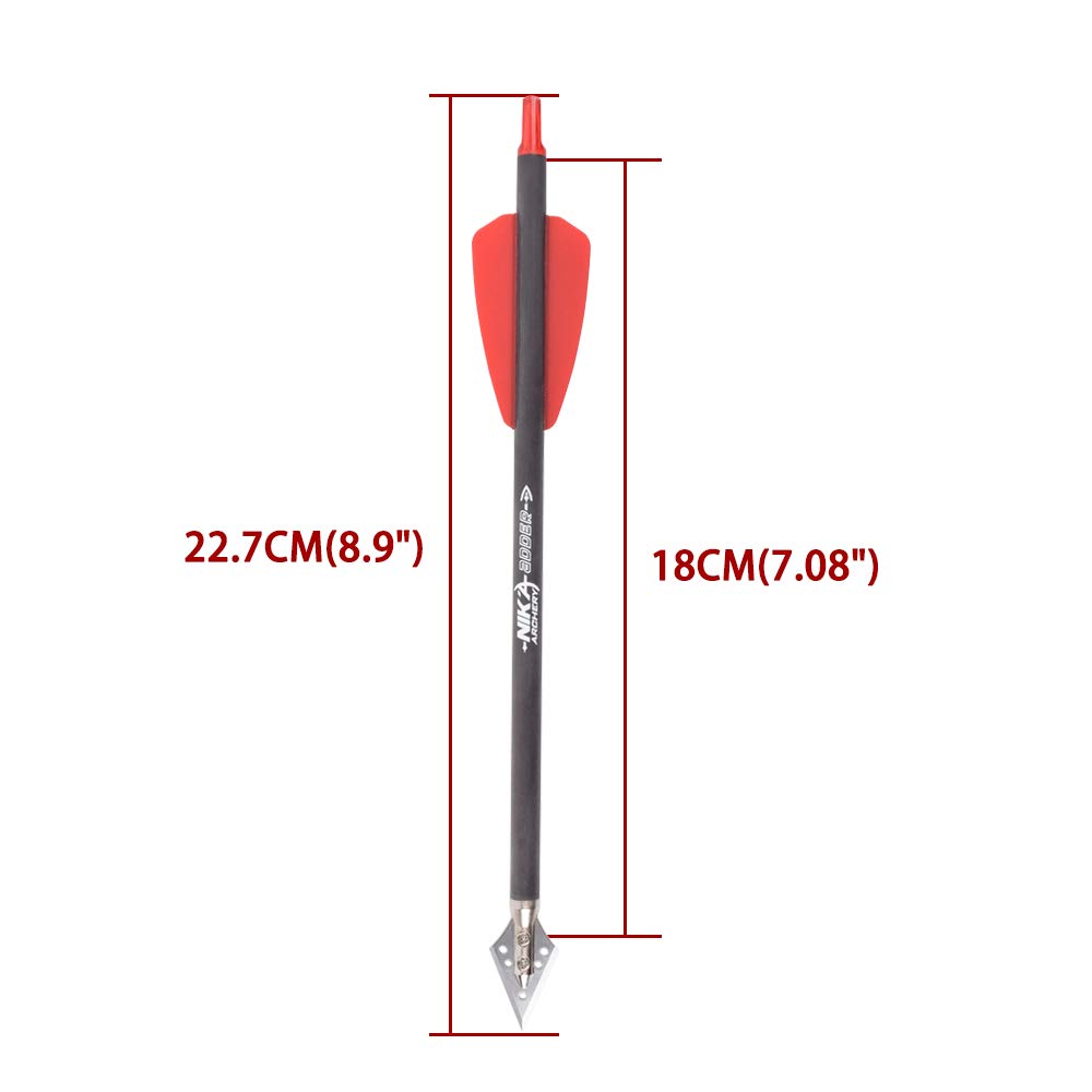 Crossbow Archery 7.5" inch R9 Crossbow Bolts Carbon Arrows 2" Red Vanes with 100grain Broadhead for Hunting Shooting Targeting 3X Pack