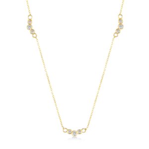 GELIN 14k Solid Gold Diamond Trio Cluster Station Necklace for Women