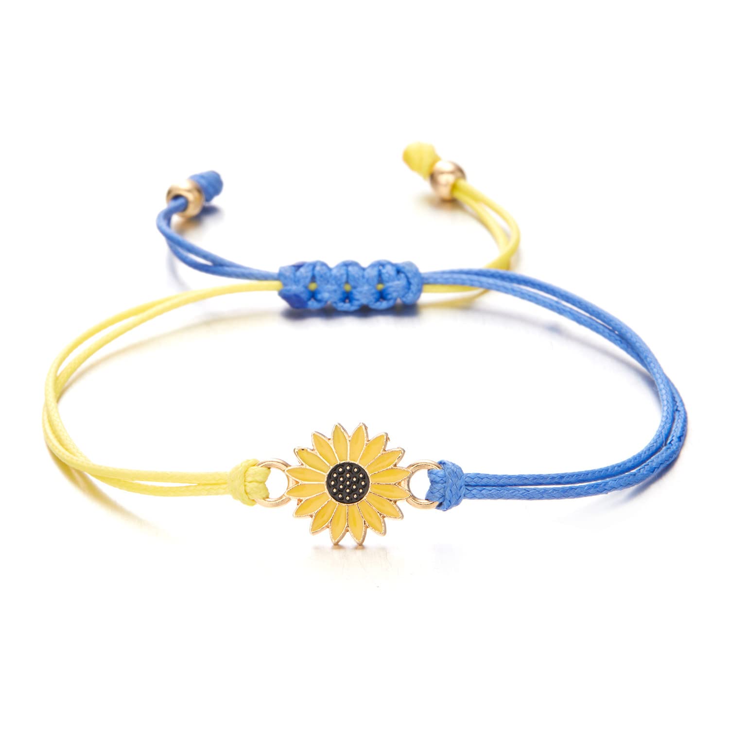 Pingyongchang 4 PCS Ukrainian Yellow Blue Bracelet Set Hand Braided Adjustable Handmade Braided Rope Bracelet String Thread Bracelets Bracelet with Natural Crystal Bracelet