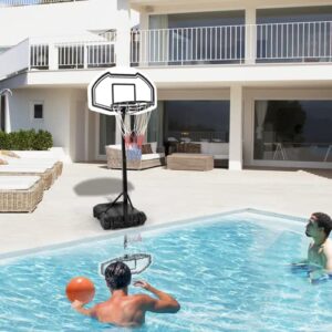 Homtoozhii Pool Basketball Hoop System Stand Backboard Adjustable 61-70 inch Portable Basketball Goal Outdoor Poolside Applicable Ball Model 7# Ball