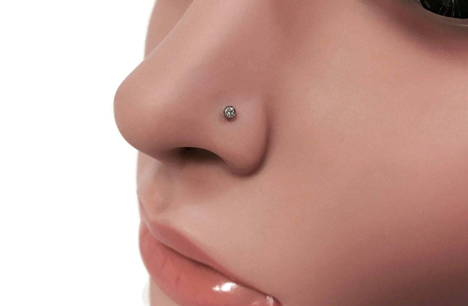 D.Bella 20G L Shaped Nose Studs Surgical Stainless Steel Nose Rings Stud Diamond Snake Heart Opal Nostril Nose Ear Tragus Cartilage Piercing Jewelry -Silver