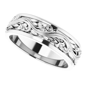 The Black Bow 7mm 14K White Gold Sculptural Standard Fit Band Size 7.5