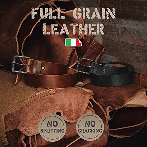 YOETEY Full Grain Leather Belt for Men - Mens Belt Casual 1 1/2" with 100% Italian Cow Leather - Roll Buckle Oval Hole for Smooth Wearing