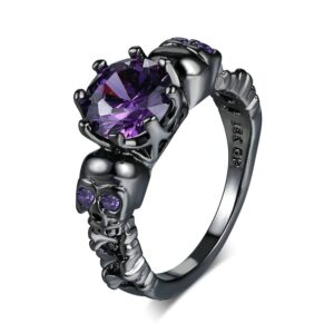 qobebota cool size 9 black gold skull statement rings purple amethyst ring vampire ring gothic band rings halloween gifts goth jewelry stainless steel rings for women