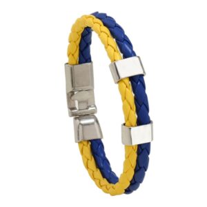 aspcsmomt ukraine flag coloring woven leather bracelet,pu wrap bangle with alloy clasp,national cuff rope wristband jewelry for mens women adults (ukraine b)