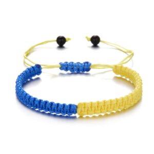 Pingyongchang 4 PCS Ukrainian Yellow Blue Bracelet Set Hand Braided Adjustable Handmade Braided Rope Bracelet String Thread Bracelets Bracelet with Natural Crystal Bracelet