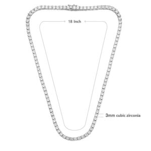 Gemsme 18K White Gold Plated 3.0mm Round Cubic Zirconia Classic Tennis Necklace For Women 18 Inch