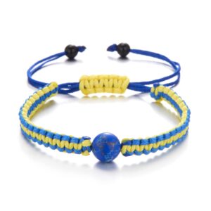 Pingyongchang 4 PCS Ukrainian Yellow Blue Bracelet Set Hand Braided Adjustable Handmade Braided Rope Bracelet String Thread Bracelets Bracelet with Natural Crystal Bracelet