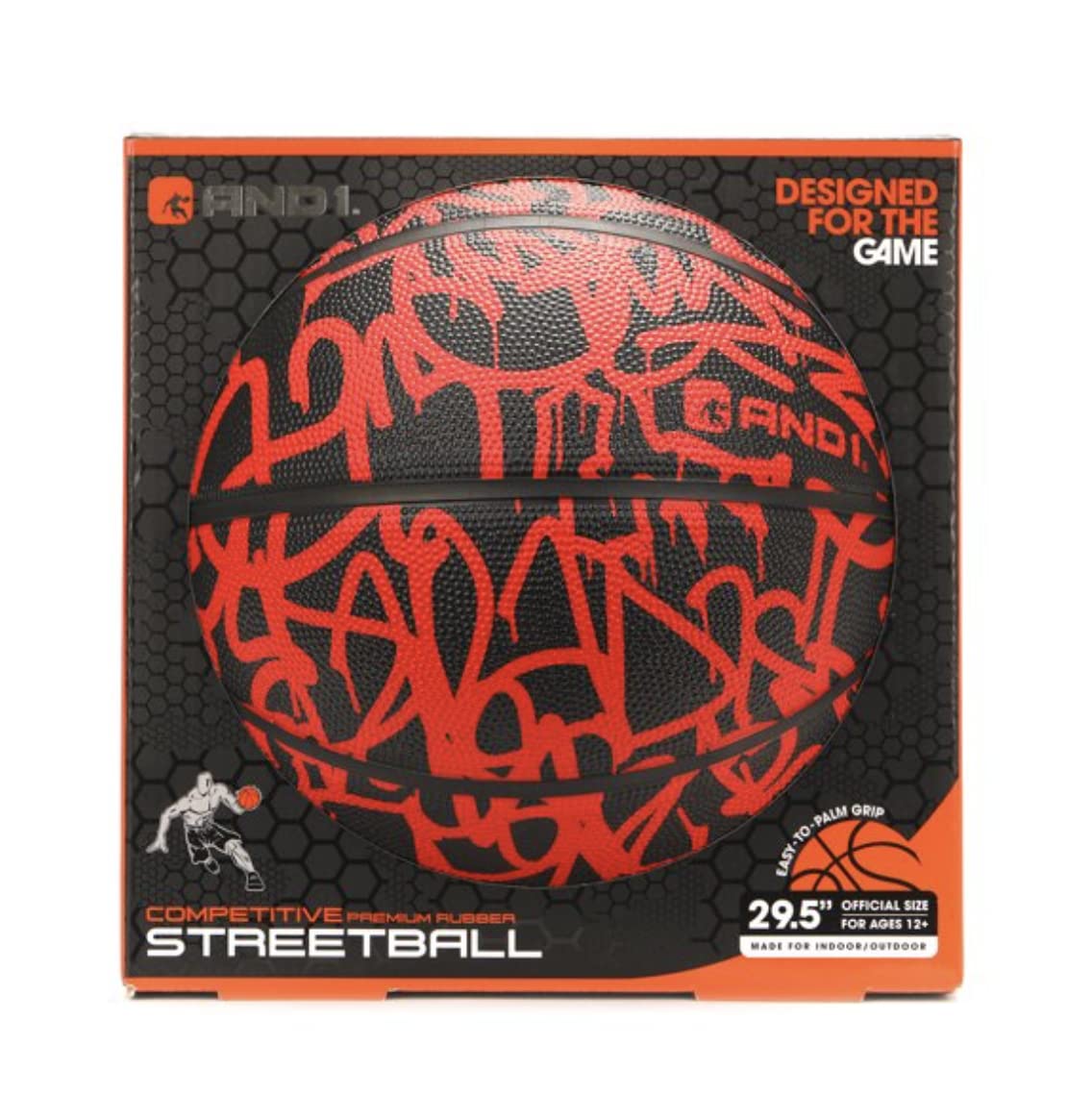 AND1 Fantom Graffiti Rubber Basketball: Official Regulation Size 7 (29.5 inches) Rubber Basketball - Deep Channel Construction Streetball, Made for Indoor Outdoor Basketball Games