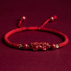 wcocow cinnabar crystal stone bracelet feng shui pixiu bracelet for women men red string bracelet natural cinnabar quartz bracelet reiki chakra gemstone red lucky bracelet adjustable,pixiu