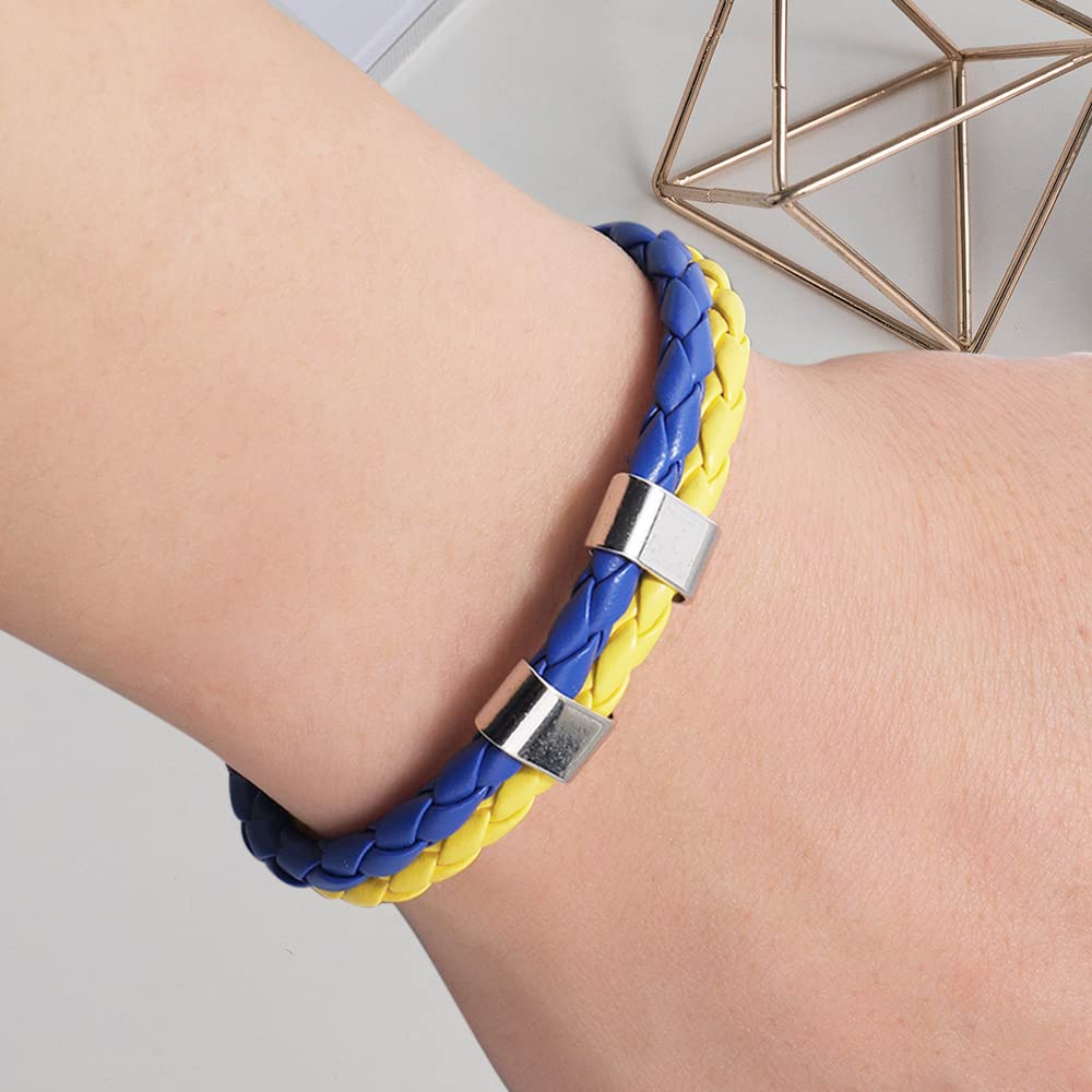 Aspcsmomt Ukraine Flag Coloring Woven Leather Bracelet,PU Wrap Bangle with Alloy Clasp,National Cuff Rope Wristband Jewelry for Mens Women Adults (Ukraine B)