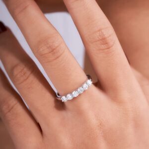 IMOLOVE 6 Stones Moissanite Eternity Band Ring for Women, Sterling Silver with 14K White Gold Plated, Size 4-11, Ideal Gift for Valentine's Day, Engagement, Wedding, Anniversary