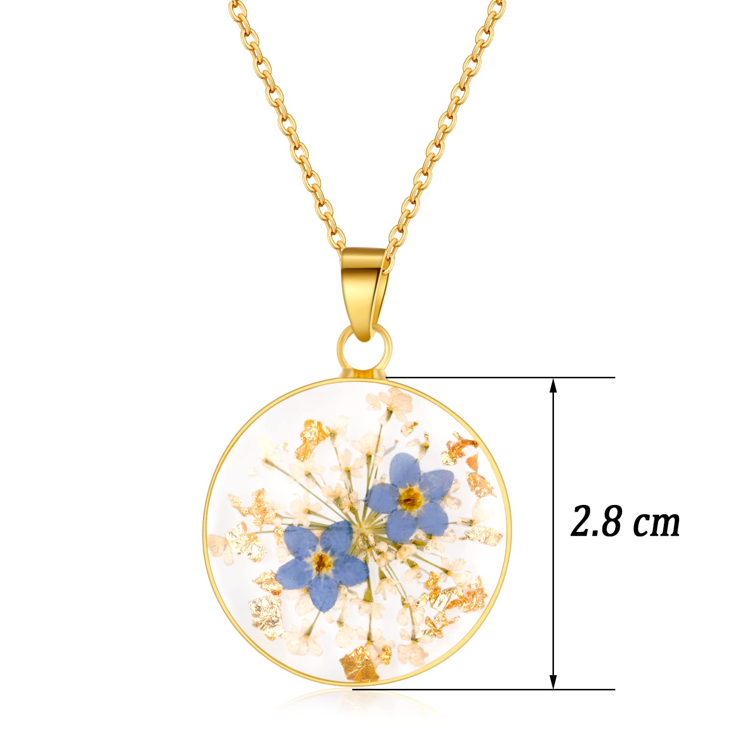 Forget-Me-Not and Queen Anne's Lace Pressed Wildflower Necklace | Gold Pressed Flower Necklace | Personalized Handmade Necklaces for Women | Forget-Me-Not Jewelry | Alaska State Flower Necklace | 18”