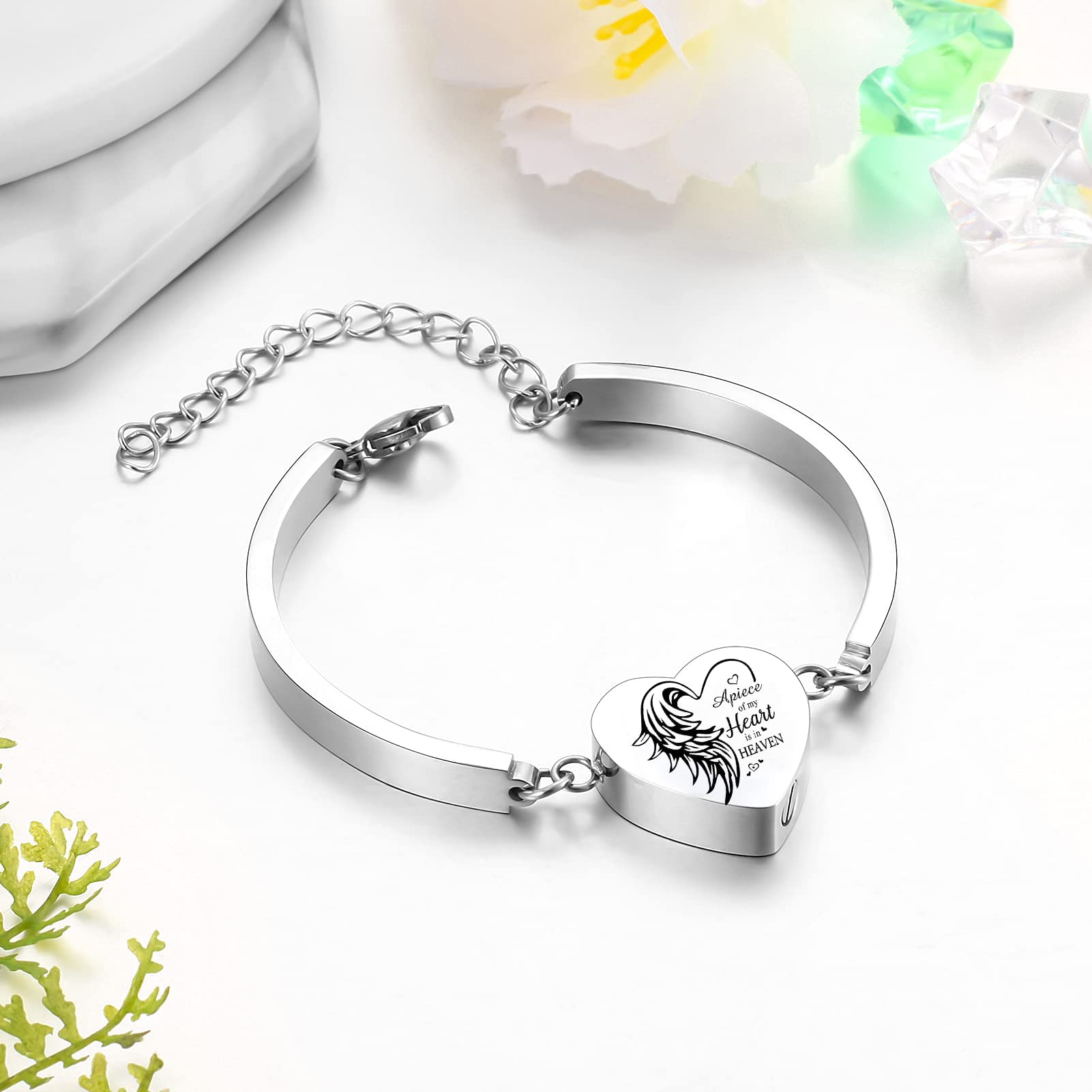 Yinplsmemory Cremation Jewelry Heart Urn Bracelet for Ashes for Women Men Adjustable Urn Cuff Bracelet for Human Pet Ashes Keepsake Memorial Jewelry