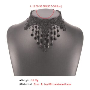 Asphire Gothic Lace Choker Necklace Black Crystal Tassel Collar Necklace Sexy Women's Costume Party Vintage Thick Choker (A)