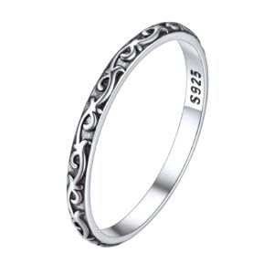 chicsilver 925 sterling silver ring 2mm retro vine stacking rings eternity wedding band for women size 9